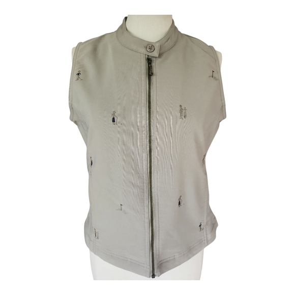 Line Up Light Gray Golf Embroidered Moto Vest | Zip Front Sleeveless | Size S - Picture 1 of 13